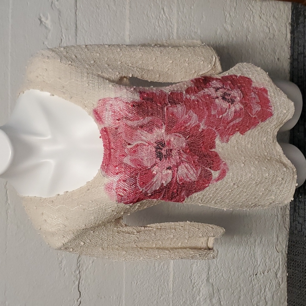 Style & Co. Floral Design Sequin Blouse Sz LG